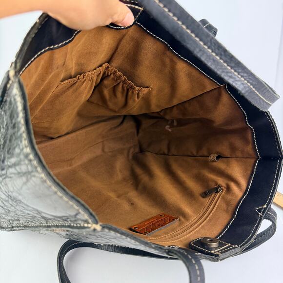 Patricia Nash 2 Tone Silver Bronze Studded Large Black Leather Shoulder tote bag - Picture 8 of 12